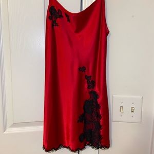 Red Victoria’s Secret Satin Slip with black lace